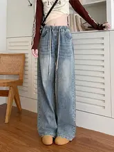 大きいサイズ レディース ウエストゴム ワイドレッグジーンズ【ハイウエスト・ゆったりシルエット・ストレートデザイン】（セットアップ対応）