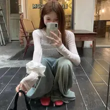 ドット柄二重ネット長袖Tシャツ【春用・スリムフィット・洗練デザイン】