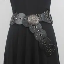 ヴィンテージ風 丸型バックルのレトロベルト【ホワイトスタッズ・女性用】