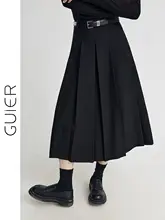 GUIER バックプリーツロングスカート【高腰・Aライン・ブラック・春用】