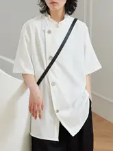新中式 斜めボタン襟立ち衿シャツ【短袖・デザイン性あり】