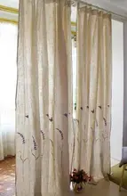 アメリカンカントリー風リネンコットン刺繍カーテン【半遮光・ラベンダー・リビング・バルコニー用】