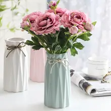 シンプルモダン 陶器製ローズフラワーベース【フェイクフラワー用・インテリア装飾】