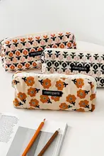 レトロコーデュロイペンケース【インテリ系・フラワープリント・収納袋】
