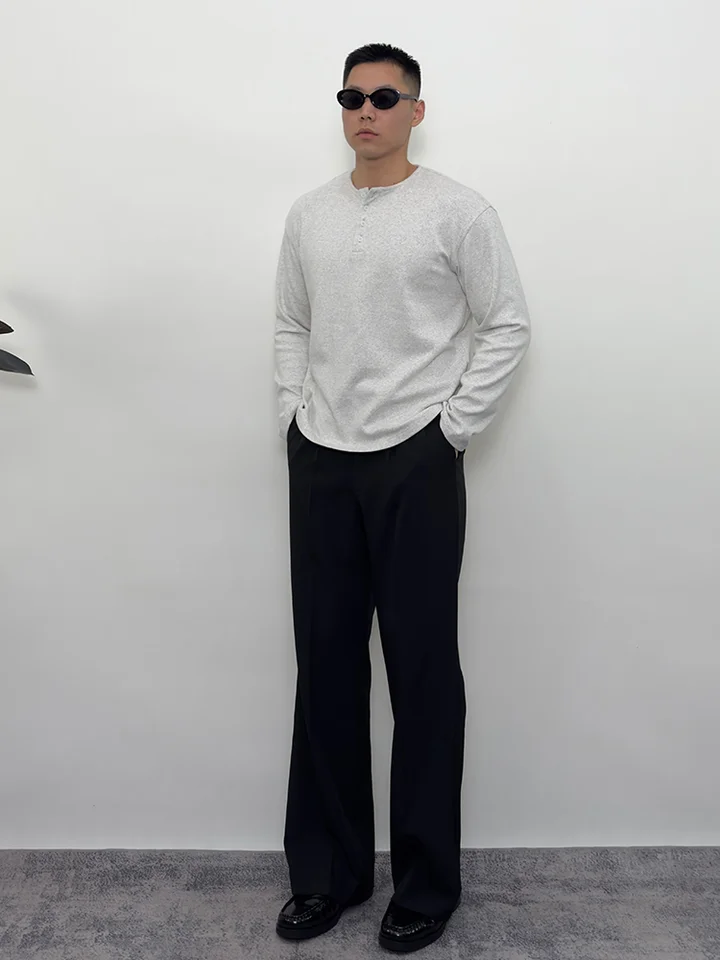 春夏向け薄手クール感のある抗皺ストレートカジュアルパンツ【男性用・単プリーツ・ゆったりフィット】