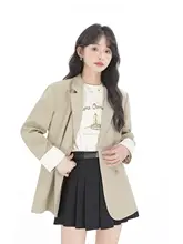 XinmonLee レディースカジュアルストライプデザインジャケット【春用・カーキ・復古風】