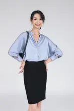 OHCRUSHY シルクサテン春用 レディースシャツ【Vネック・長袖・通勤向け・ゆったりフィット】