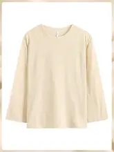 Tシャツ レディース 長袖 ラウンドネック 綿100% ルーズ 吸汗 通気性 アプリコット ルームウェア 部屋着 お出かけ 春 秋