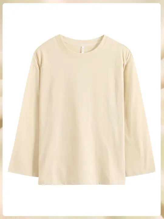 Tシャツ レディース 長袖 ラウンドネック 綿100% ルーズ 吸汗 通気性 アプリコット ルームウェア 部屋着 お出かけ 春 秋