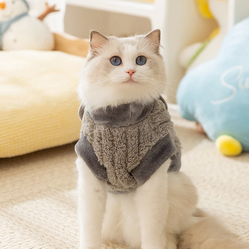 ペット用防毛デザイン猫服：一人暮らしに最適な秋冬対応の柔らかさと引き紐対応