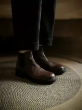 静音厚底のレディースチェルシーブーツ【真皮・丸頭・秋冬用・リバウンドデザイン】（セットアップ対応）