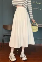 白色 Aライン半身スカート【毛織り・ひざ下丈・プリーツ・小柄向け】