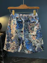 色織り花模様 メンズショートパンツ【高級感・フルレングス・快適ウエスト】（セットアップ対応）