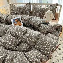 フレンチスタイルのレトロ小花柄 コットン二重ガーゼ四点セット【シンプルデザイン・掛け布団カバー・シーツ・ボックスシーツ】（セットアップ対応）