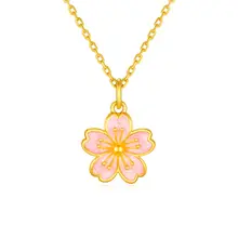 ピンク桜花デザイン ネックレス【純銀メッキ・エナメル仕上げ・鎖骨チェーン・ギフトに最適】