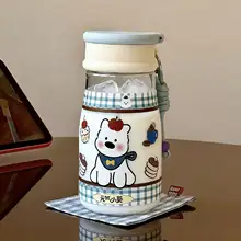 可愛い犬デザインのプラスチック水筒【携帯用・ストロー付き・簡単操作】