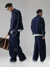 アメリカンスタイル デニムジャケットとパンツのセットアップ【毛羽立ち加工・秋用】（セットアップ対応）