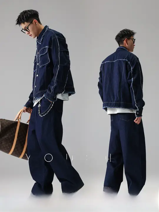 アメリカンスタイル デニムジャケットとパンツのセットアップ【毛羽立ち加工・秋用】（セットアップ対応）