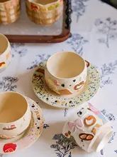 可愛いアートデザインの陶製コーヒーカップ【高いデザイン性・家庭用】