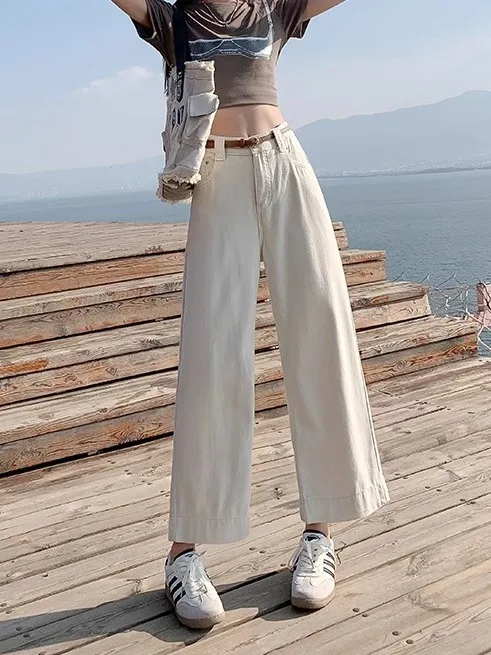 夏季必見！杏色 バギーデニムパンツ【ストレート・ゆったりとしたシルエット】（セットアップ対応）