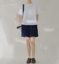 COUDRE アメリカンレトロカジュアル コットン短袖Tシャツ【ホワイト・ポケット付き・ルーズフィット】