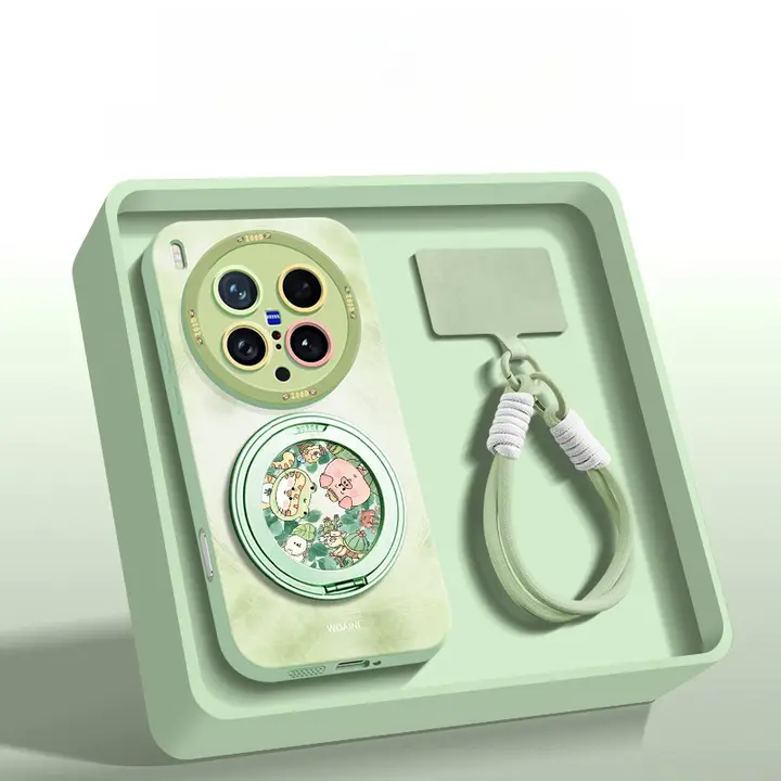 可愛いデザインの液体シリコン製スマートフォンケース【全包タイプ・回転スタンド付き】