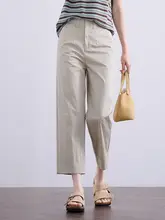 高腰スリムフィットカジュアルクロップドパンツ【レディース・薄手・フィット】（セットアップ対応）
