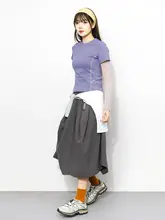 春季アウトドア用 カラーブロック風デザイン 長袖Tシャツ【ストライプスリーブ・細身効果】