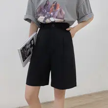 黒のテーラードショートパンツ【高腰・Aライン・フィット・スリム効果・カジュアル】