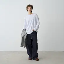 秋冬用 フィットワイドレッグデニムパンツ【ストレッチ・クッション性】