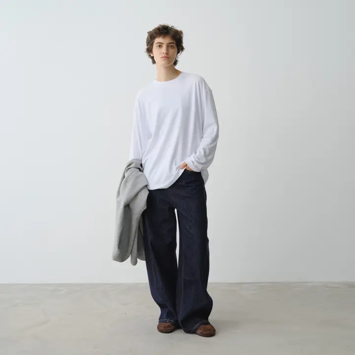 秋冬用 フィットワイドレッグデニムパンツ【ストレッチ・クッション性】