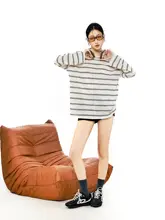 ストライプ柄のゆったりとした長袖Tシャツ【夏用・薄手・紫外線対策】