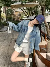 レトロ風ブルージーンズジャケット【春秋用・ゆったり・女性用】