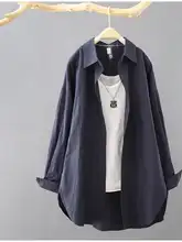 シンプルなデザインの中長丈コットン長袖シャツ【ゆったりサイズ・薄手カーディガン】