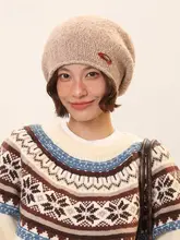 ヴィンテージ風 混色ニットの耳当て付き帽子【秋冬用・保温・女性向け】