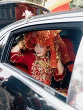 新婦用赤い半透明なかさぶたベール【中式婚礼・ショーヘ服用】