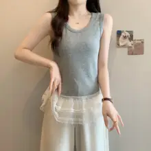 レース切り替えのキャミソール【大きいサイズ・重ね着対応・体型カバー・美しいデザイン】（セットアップ対応）