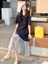 深青色のおしゃれなパターン切り替えワンピース【感・カジュアルTシャツスタイル】