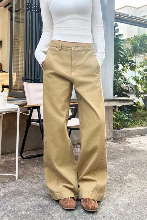 アメリカンヴィンテージ風カジュアルデニムパンツ【ワイドストレート・フィット・長丈】