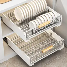 キッチン収納用ステンレス製引き出し式皿や食器のラック【穴あけ不要・洗面器付き】
