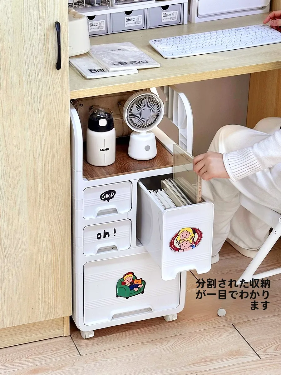 移動可能なデスク下収納キャビネット：多層バッグ収納の実用性と空間効率の検証