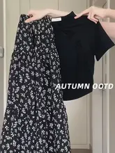 黒の花柄ケーキスカート【ハイウエスト・中長丈・エレガントなデザイン】