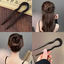 U字型黒檀木製ヘアピン【新中式・日常使い・通勤用】