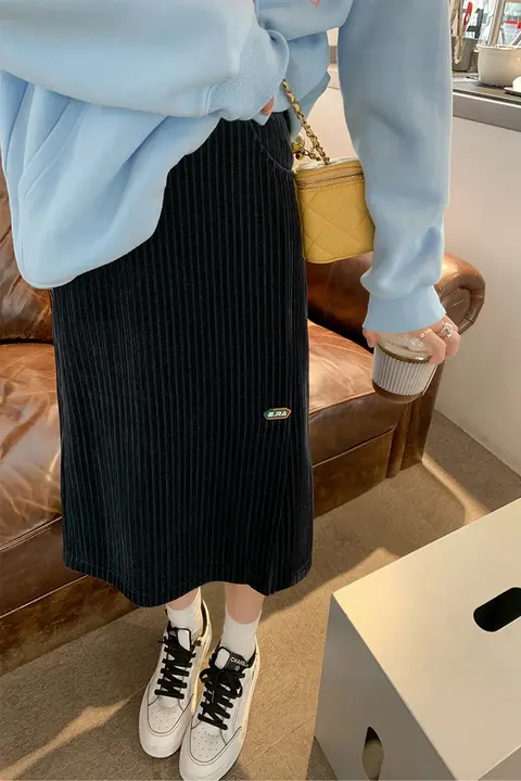 スカート レディース コーデュロイ ハイウエスト Aライン ミディ丈 韓流 春