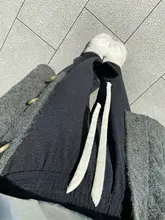 深灰色の糯米風カジュアルパンツ【秋冬用・ハイウエスト・ゆったり・ワイドレッグ】（セットアップ対応）