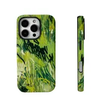 抽象的なカラフルなグリーンの二合一スマホケース【iPhoneおよびAndroid対応】（セットアップ対応）