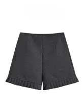 ショートパンツ レディース フリル 韓流 ハイウエスト Aライン ワイド 着回し 秋冬