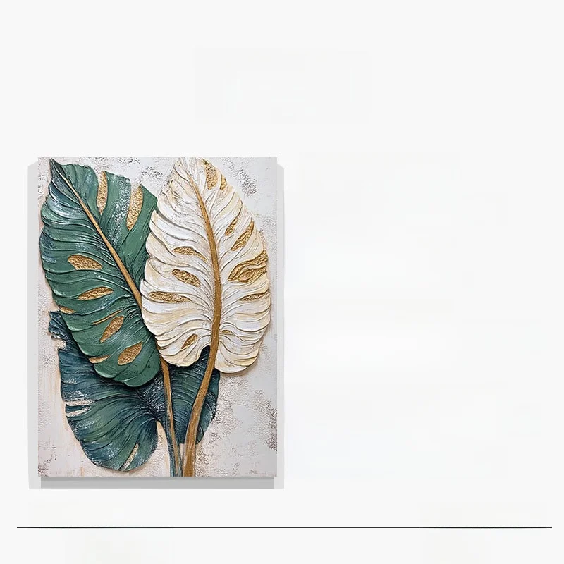 手描き油絵葉の抽象アート：植物デザインがインテリアに与える視覚的影響