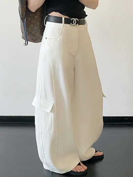 ワイドパンツ レディース カーゴ 立体パッチワーク ヒップアップ 着痩せ ポケット 美シルエット
