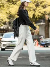ホワイト レディース ワイドフィット ストレートパンツ【春秋用・9分丈・スポーツ・大きいサイズ】